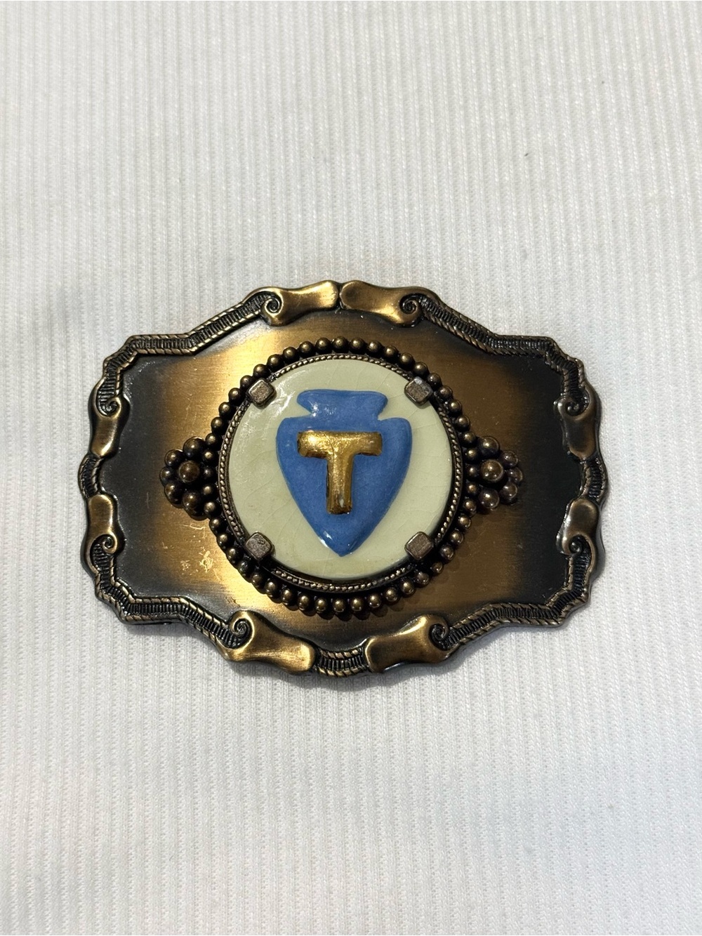 36th Infantry Division T-Patch Belt Buckle (Blue Arrowhead) US National Guard